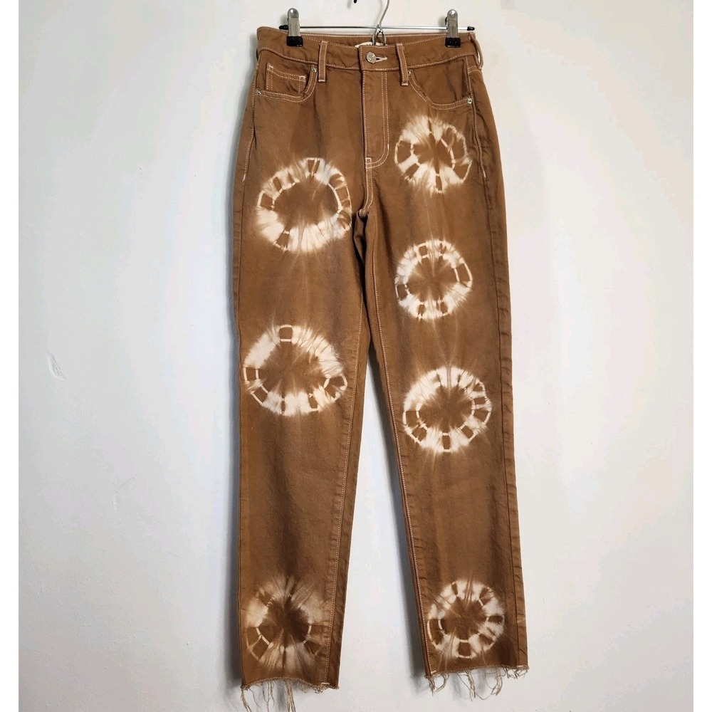 PacSun Mom Jeans Size 24 Waist Brown Tie Dye Raw Hem High Rise‎ Boho Hippie Y2K